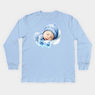 Newborn Baby Boy With  Flowers. Kids Long Sleeve T-Shirt